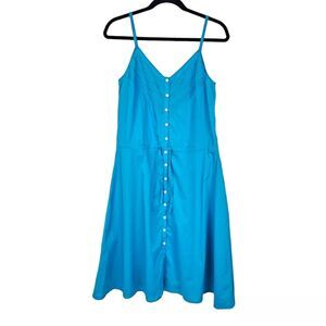 Eddie Bauer Cotton Dress Turquoise Embroidered Fit and Flare Sun Summer Size 6P